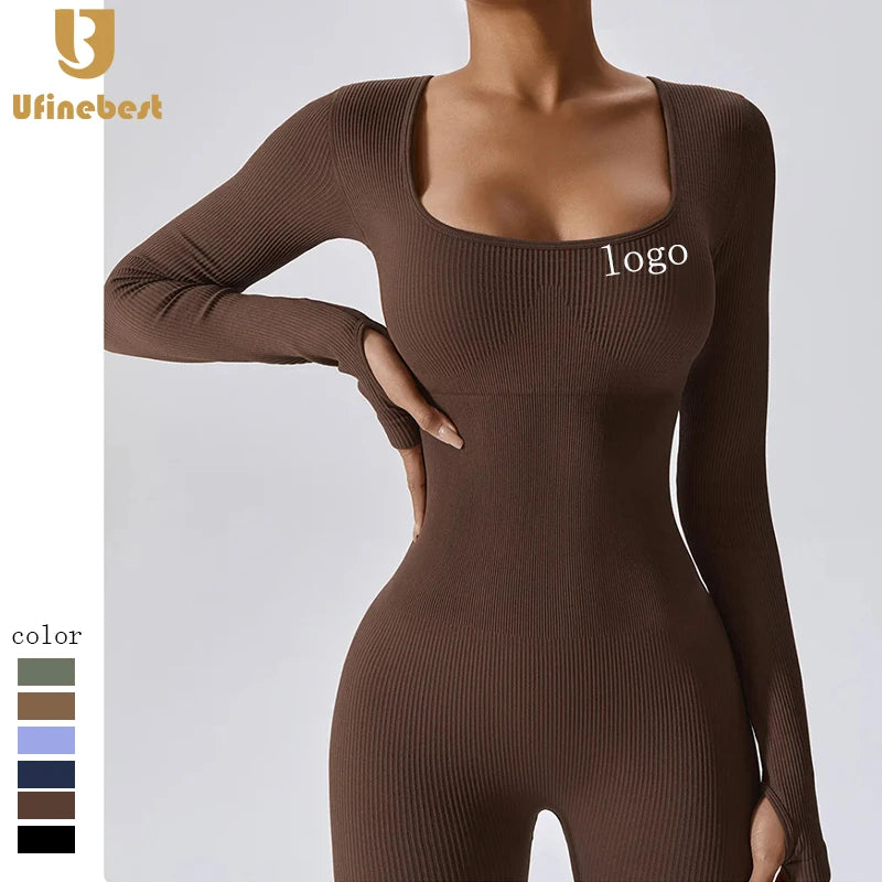 Gym Seamless Fitness Sports Jumpsuit Tight Long-sleeved Yoga Suit Spring Dance Seamless Yoga Jumpsuit Women