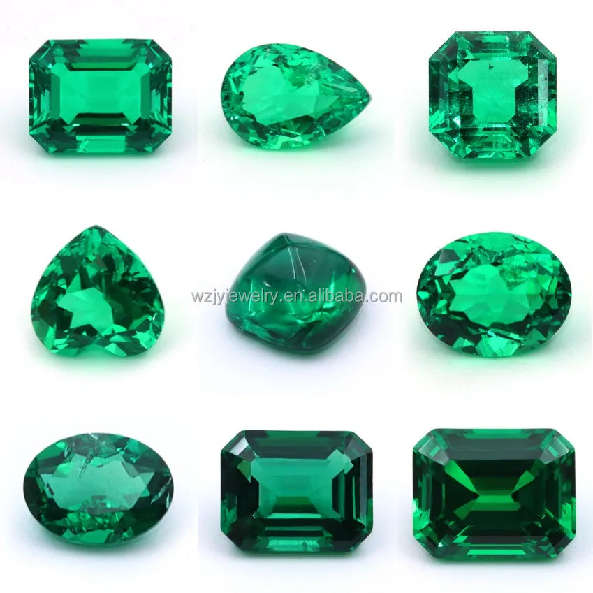 Junyuan Colombian Lab Grown Emerald Hydrothermal Oval Emerald Round Cut Lab Created Gemstones 5*7mm to 10*14mm in Stock