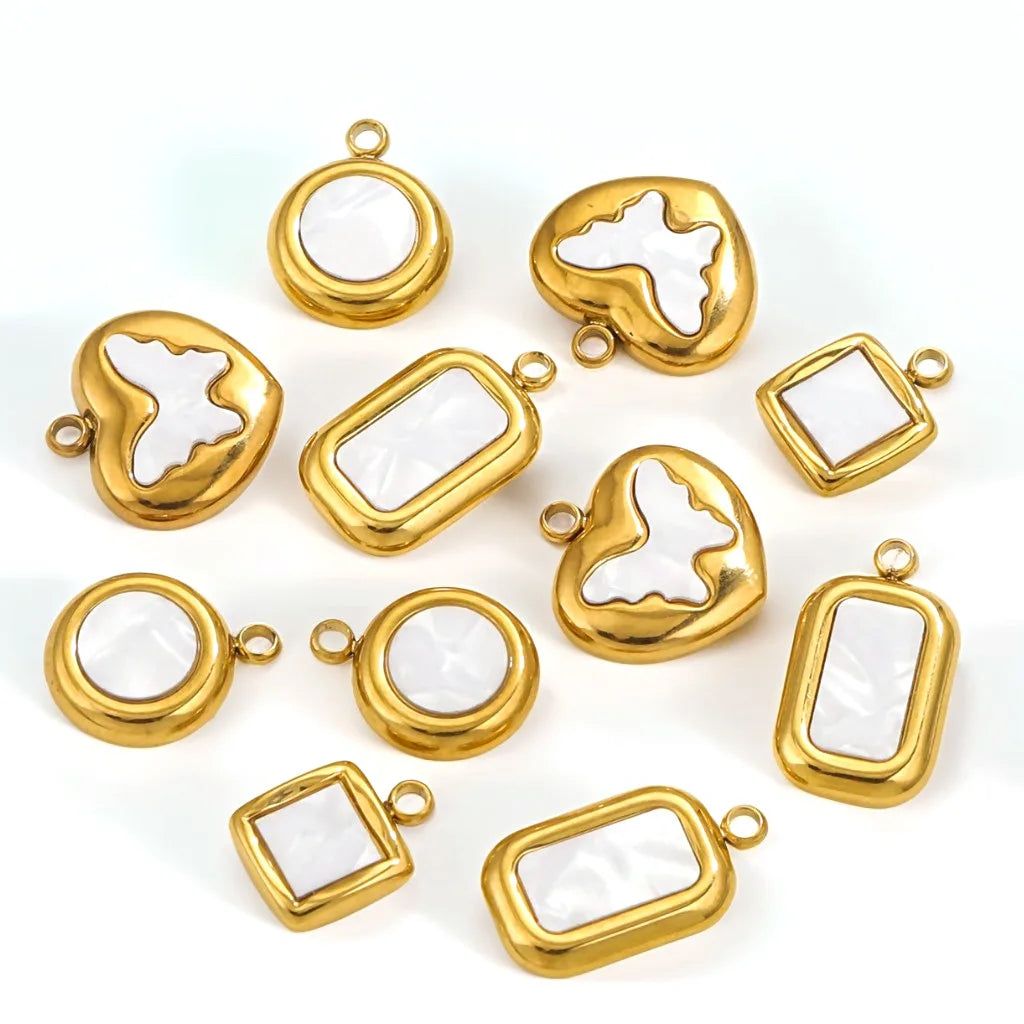 Tarnish Free Stainless Steel PVD 18k Gold Plated White Shell Charms Pendants for Jewelry Making