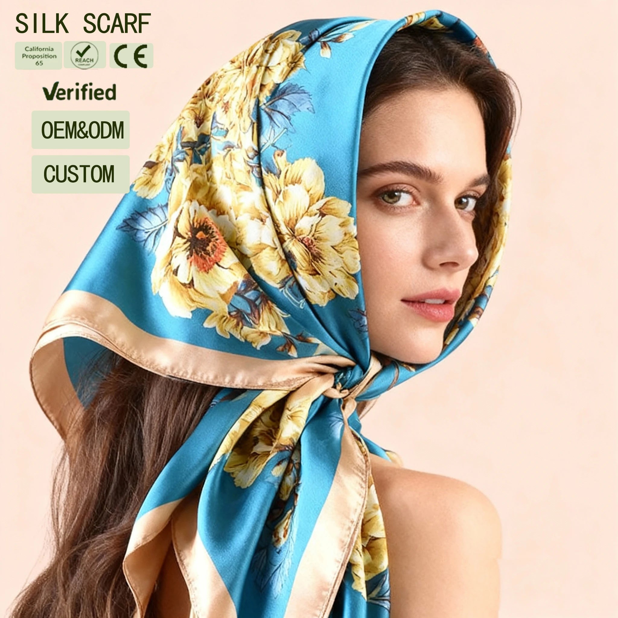 QL Women's Big Square Scarf 90*90cm Polyester Custom Design Polka Dot Plaid Printed Light Luxury Scarf Hijab