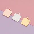 New Simple 18k Gold Plated Stainless Steel Custom Logo Engrave Blank Disc Square Charms 10mm