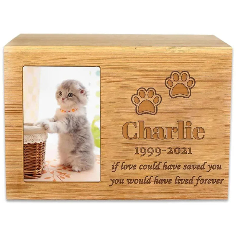 Custom Wooden Pet Coffin Pet Funeral Memorials Cat or Dog Memory Personalized Photo Frame Wooden Pet Ashes Urn Caskets Box