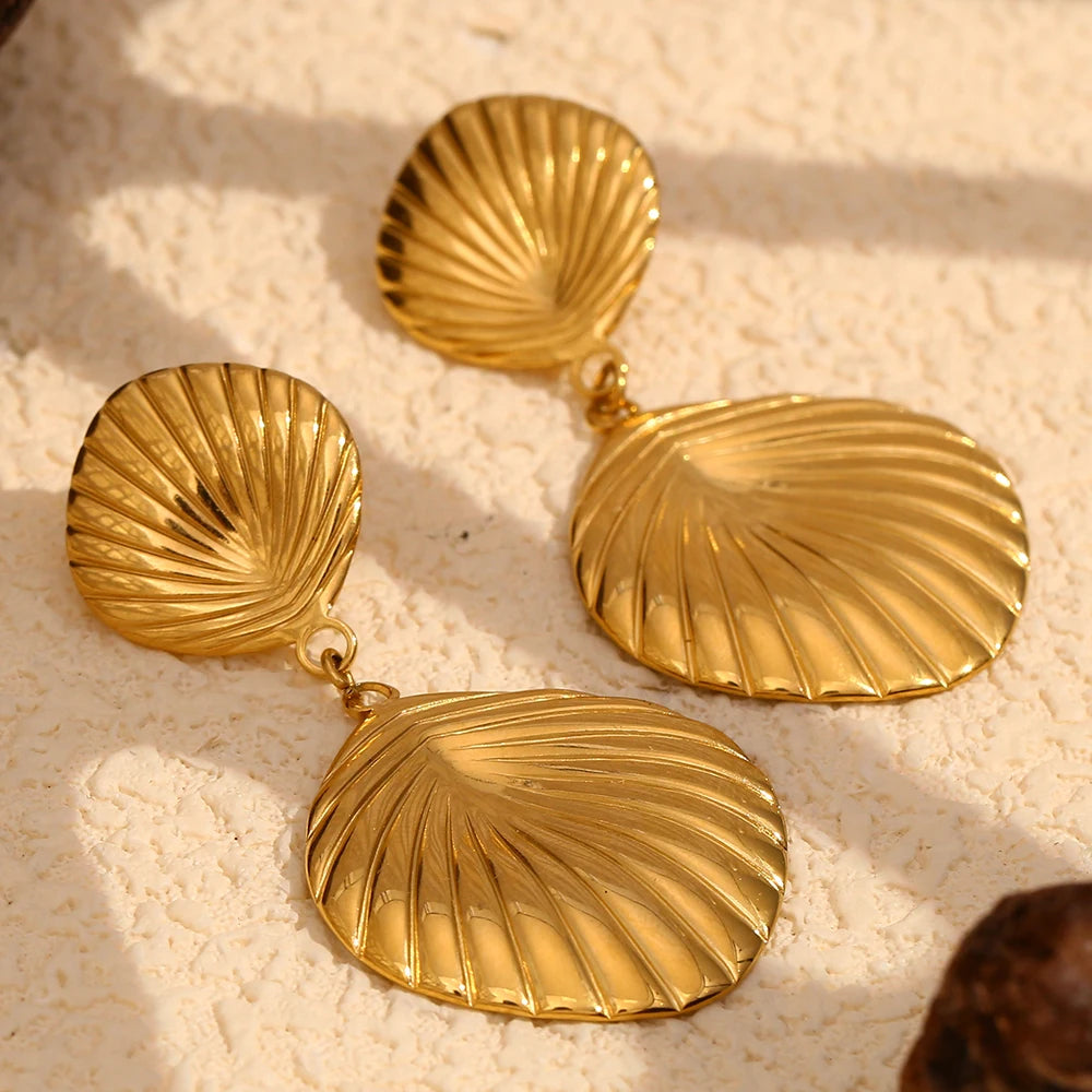 Dreamidea Gold Plated Stainless Steel Pendant Earrings Vintage Shell Earrings Spiritual Line Jewelry MegaBDM