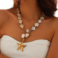Summer Beach Vacation Seashells Collarbone Necklace Ocean Multicolor Stone Gold Starfish Pendant Necklace Gifts for Women