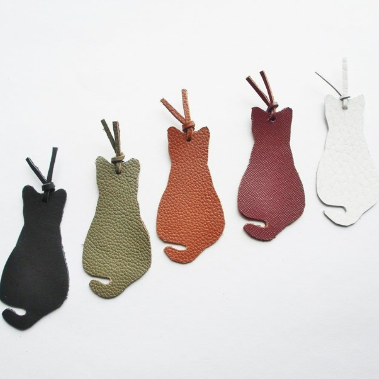 Cat Shape Textured Book Mark Label Bookmarks PU Leather Colorful Lovely Bookmark for School