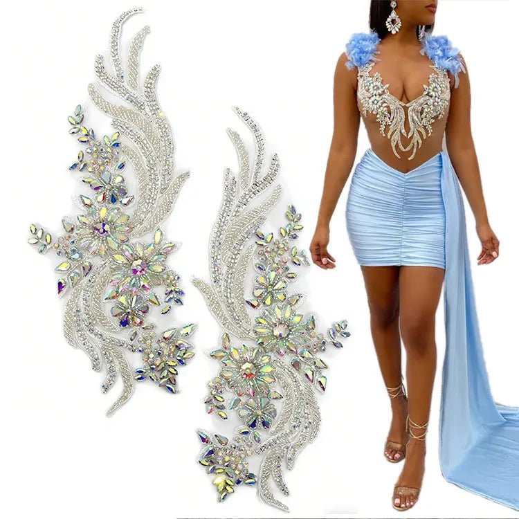 WDP-303 Heavy Beaded Panel Applique Bridal Appliques Patch for Wedding Dress