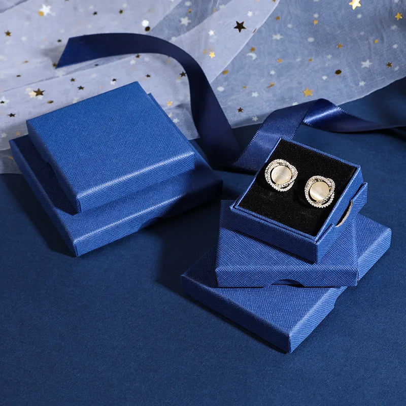 Wholesale Textured Exquisite Paper Small Jewelry Gift Box with Black Foam Matte Lamination Custom Square Earring Packaging Box