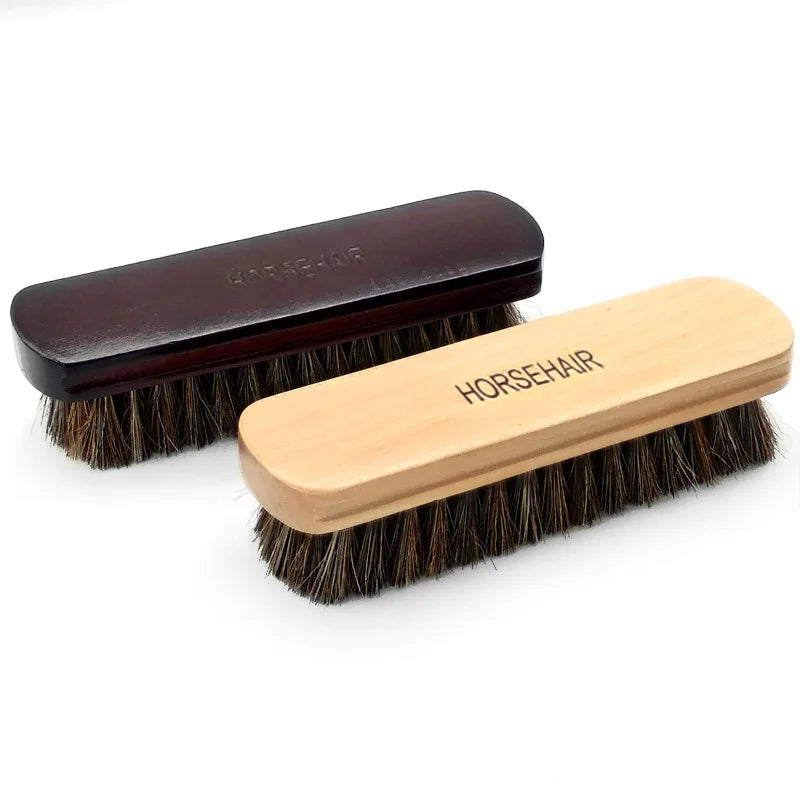Custom Logo Wooden Handle Shoe Brush Horse Hair Boot Leather Shine Cleaning Brush Private Label Sneaker Scrubber Polishing Brush