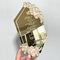 Customized New Design Gold Mirror Acrylic Menu Cards Invitation Cards with Custom White Foil Text for Wedding Party Event