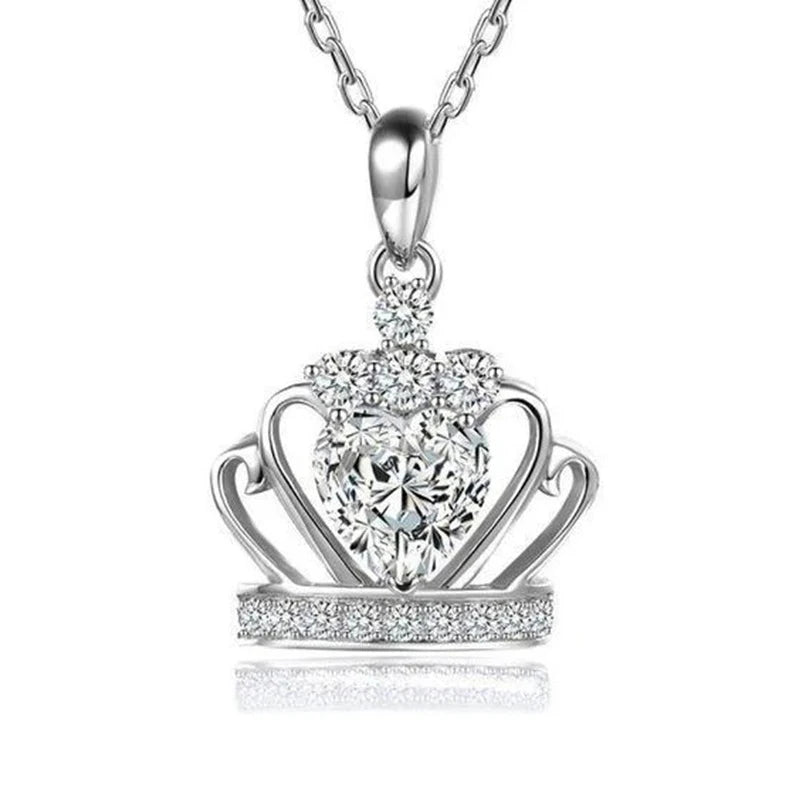CAOSHI High Quality Crystal Crown Heart Pendant Necklace 925 Silver Color Love Heart Diamond Zirconia Necklace