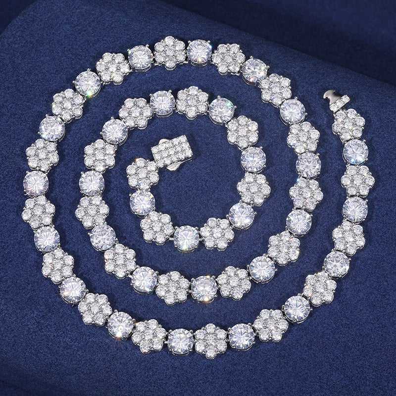 Sparkling Hip Hop Men Jewelry 925 Sterling Silver Iced Out Moissanite Luxury Honeycomb Flower Tennis Necklace