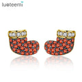 LUOTEEMI Brand Trendy Fashion Jewelry Cute Tiny Ruby and Black CZ Sock Christmas Stud Earrings for Girls