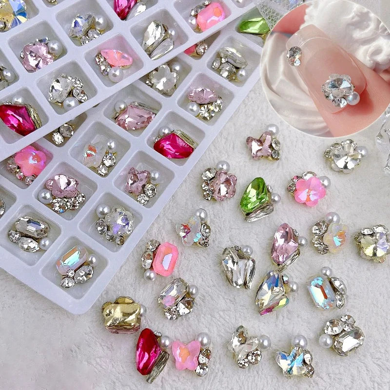 Paso Sico High Quality Cartoon 3D Crystal & Pearl Nail Rhinestones and Charms with Shimmer Color Series for Nail Art Decorations