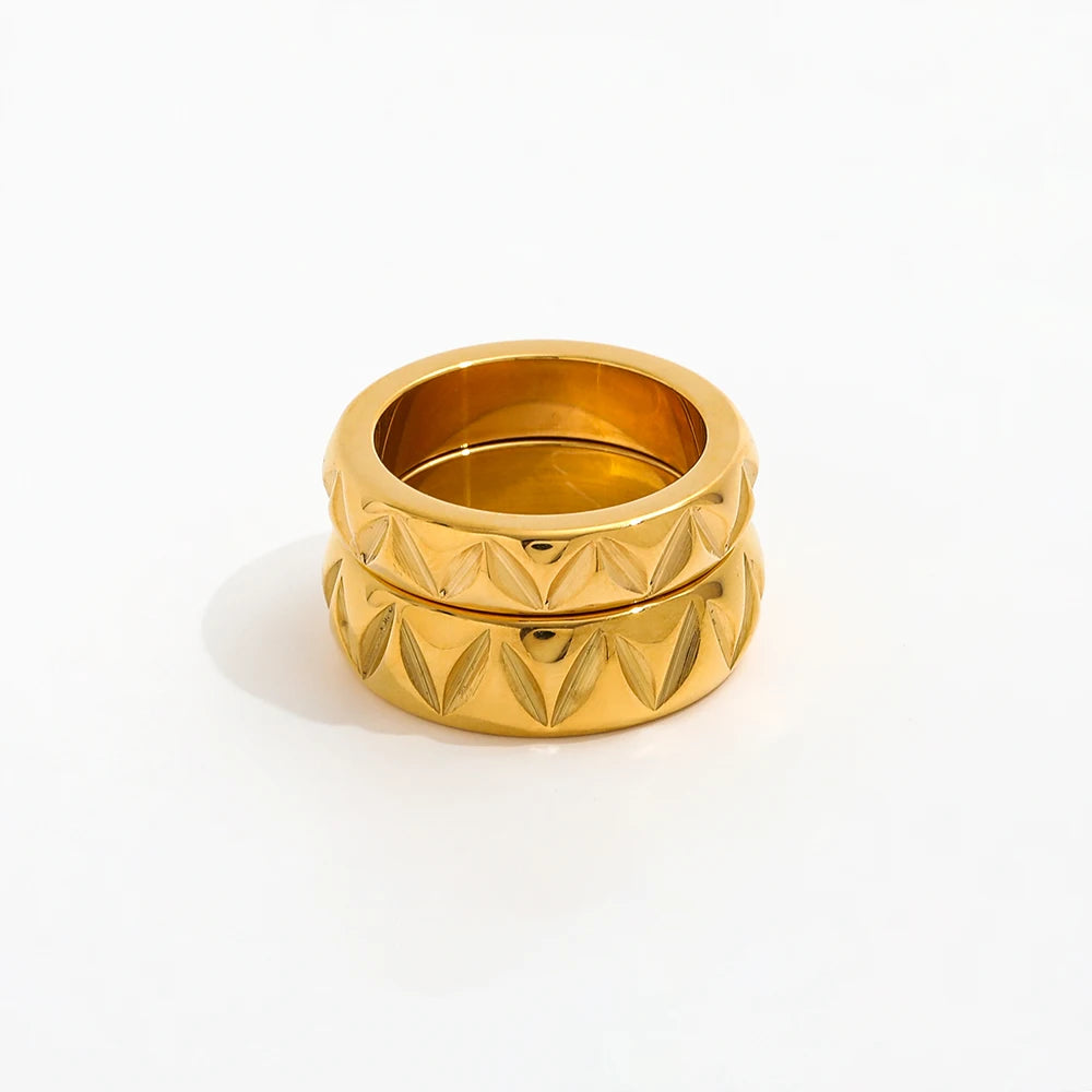 Joolim Jewelry 18K Gold Plated Stainless Steel Dainty Rings Narrow Triangle Fresh-cut Pattern Trendy Style Women Parties Gifts