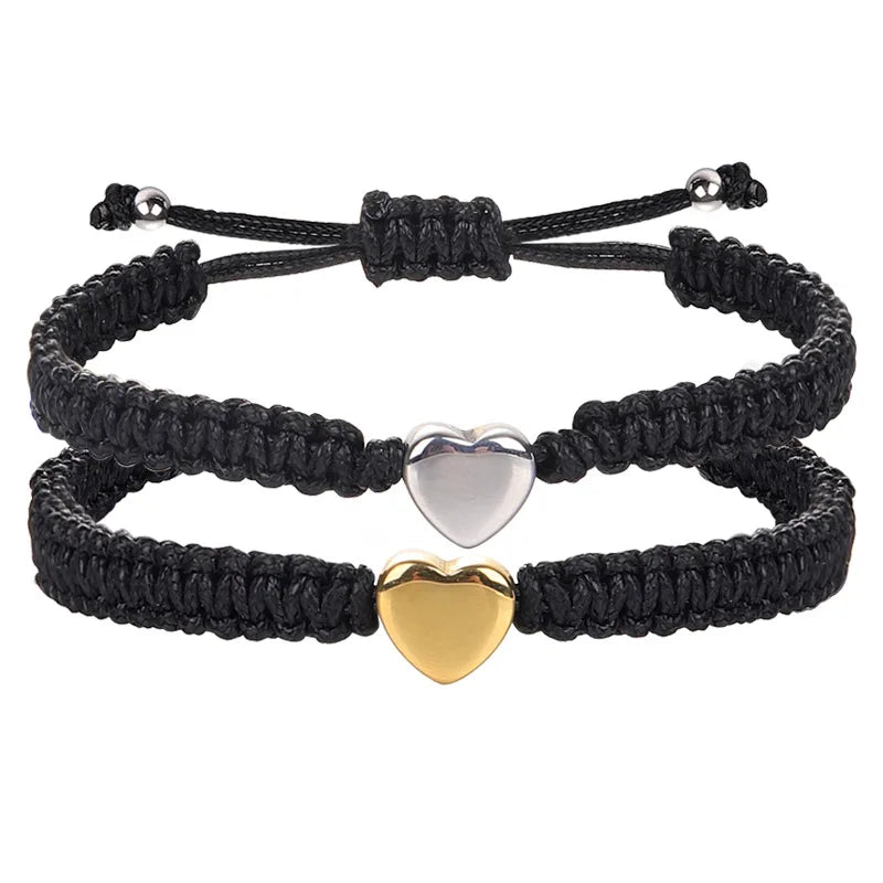 Hot Sale Couple Bff Friendship Bracelet Creative Handmade Braided Bracelet Stainless Steel Heart Bracelet Gifts for Women