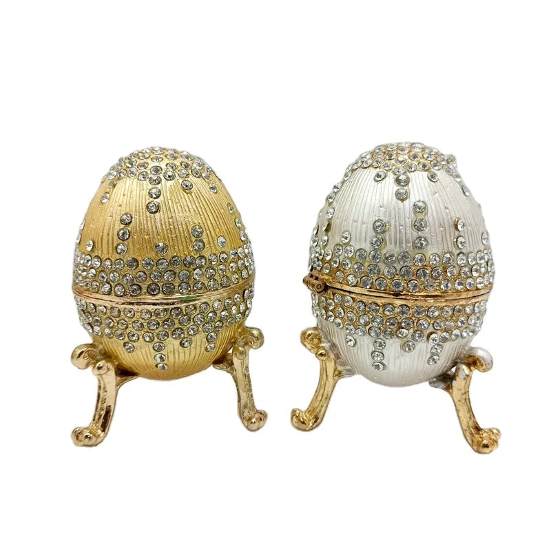 Faberge Style Egg Shape Trinket Box Wedding Gift Jewelry Ring Holder Collectible Figurine Box Crystal Unique Gift for Home Decor
