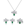 Luxurious Bowknot Shape Lab Grown Emerald Green Sterling Silver Necklace Earring Ring Jewelry Set Wedding Engagement Gift Party