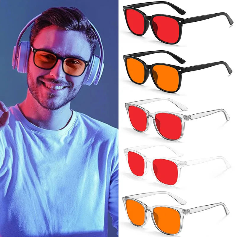Sleep Aid Anti Eyestrain Metal Hinge Orange Red Yellow Lens Square Optical Eyewear Anti Blue Light Computer Gaming Eyeglasses