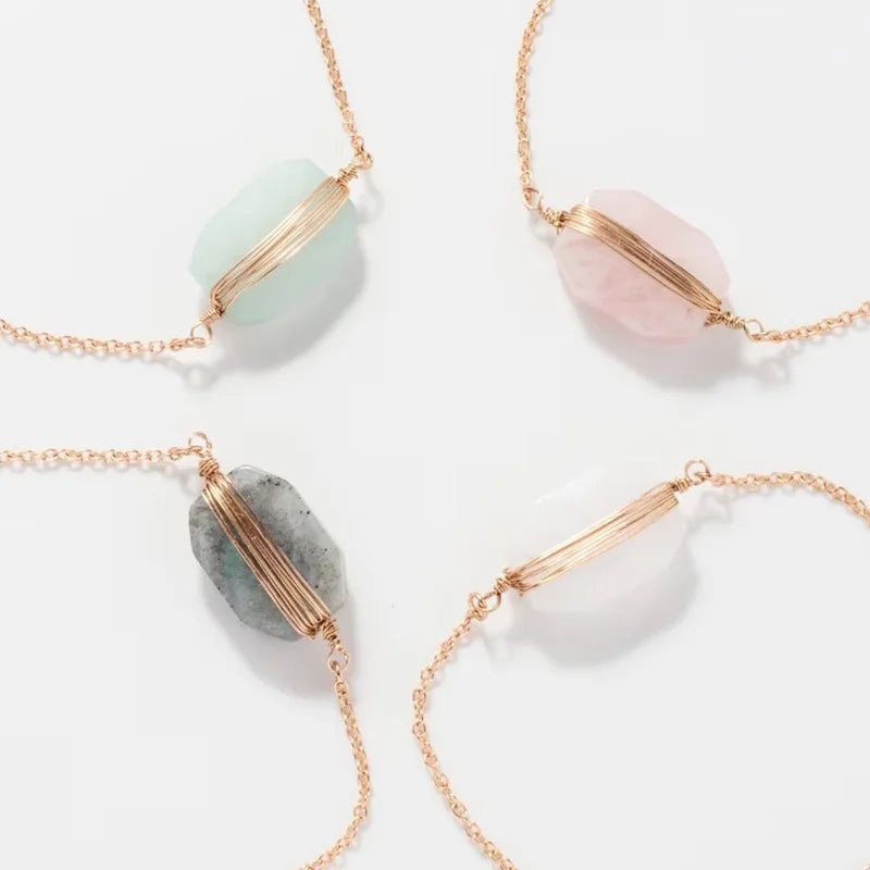 Minimalist Rose Quartz Healing Crystal Bracelet Wire Wrapped Gemstone Bracelet Unique Gift for Women