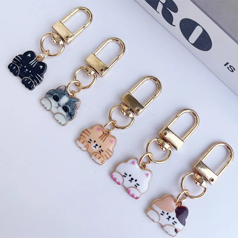 Cute Anime Purse Bag Charm Cartoon Metal Enamel Cat Kitten Keychain Accessory for Women