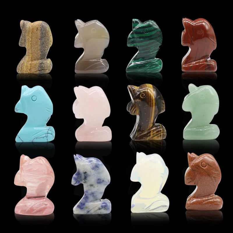 Huiying Healing Crystals Stones 1.3inch Gemstone Healing Carving Crafts Dolphin Set for Gift Crafts