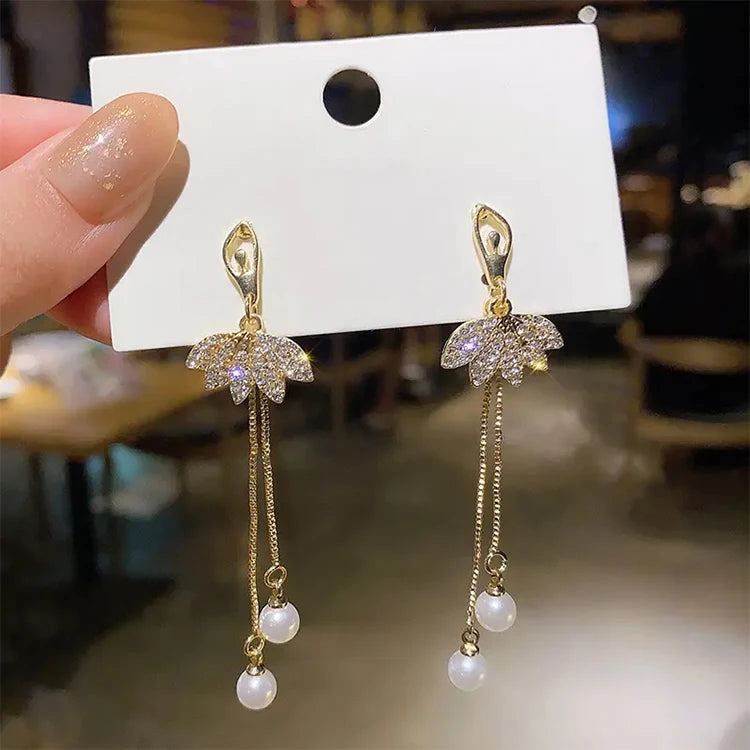 2023 Wholesale Ballet Dressing Earrings Dancing Earrings With Pearl Pendant Claw Chain Tassel Earrings