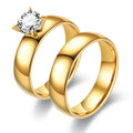 Factory Wholesale Couple Ring Set Gift Weddings and Engagement Gold Matte Four-claw Zircon Stainless Steel Couple Rings