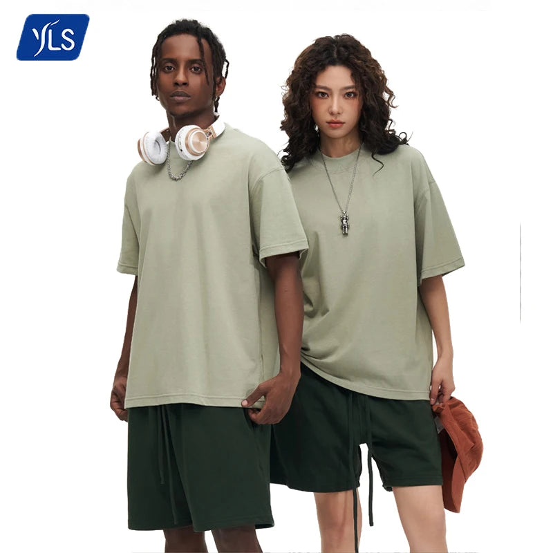 YLS OEM Wholesale 270 GSM Heavyweight Cotton High Neck Oversized Men's T-Shirt Plain Custom for Puff Print 100% Knitted Fabric