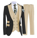New Men Marriage Color Block Collar Suit Jacket Trousers Waistcoat Business Casual Wedding Blazers Coat Vest Pants 3 Pieces Set