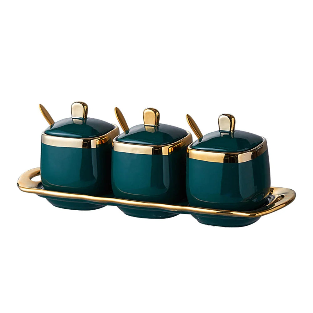 Hot Sale New Design Kitchen Accessories Luxurious Luxury Ceramic Seasoning Pot Condiment Storage Series for Salt Pepper