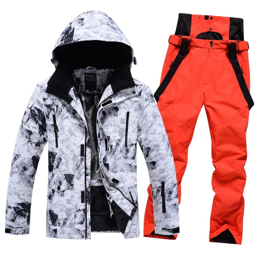 New Ski Suit for Men Winter Windproof Waterproof Thick Warm Skiing Jacket and Snow Pants Set Outdoor Male Snowboard Wear