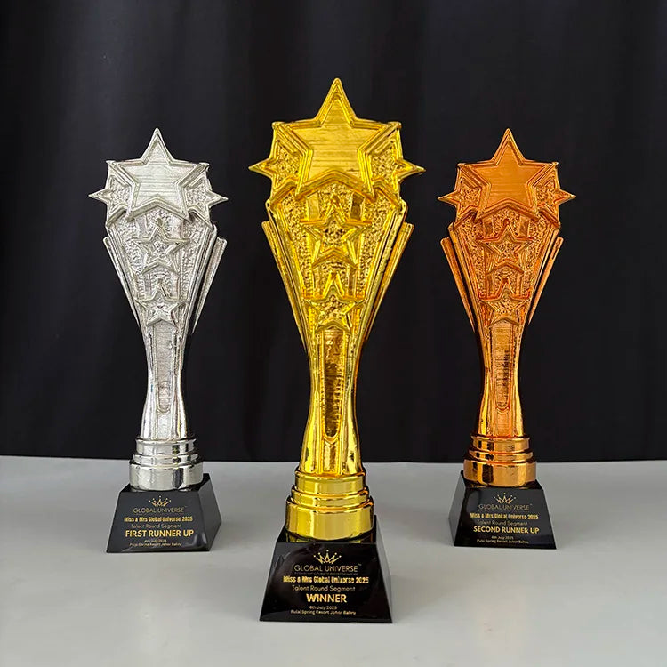 Gold Silver Bronze Resin Stars Event Crystal Trophy Award MH-J0523