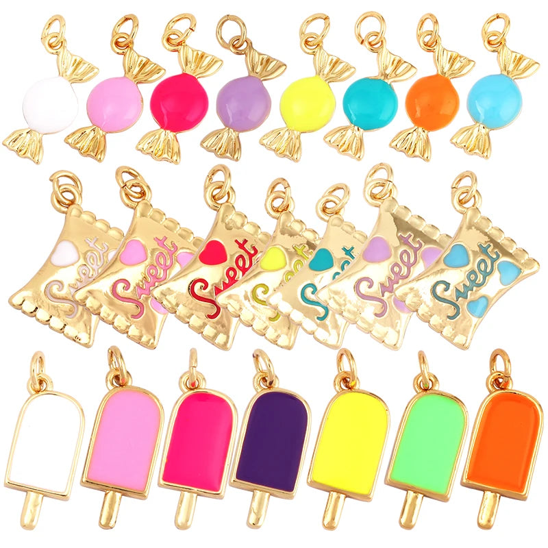 Enamel Ice-cream Stick Popsicle Ice-lolly Candy Sweet Charm Necklace PendantSummer Beach Holiday Bracelet Jewelry Supplies M95