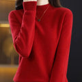 S-XXL Half High Collar 100% Cashmere Knit Women's Pullover Loose Bottom Sweater Autumn/Winter New Solid Color Sweater