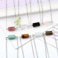 Stainless Steel Natural Crystal Cylinder Bead Necklace 16-10mm Big Cylinder Stone Bead Chain Necklace