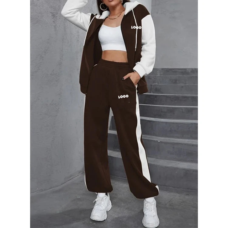 F230146 Custom Hoodie Set Winter Fleece Tracksuit 2 Piece Women Jogging Suit Winter Fleece Sports Two Piece Pants Set Tracksuits