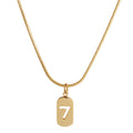 Temperament Ins Simple Wind Lucky Number 7 Stainless Steel Necklace 18-carat Gold Openwork square Pendant Collarbone Chain