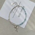 Handmade Lovely Cute 925 Sterling Silver Bowknot Charm Sea Blue Crystal Beads Beaded Necklaces Bracelet for Women