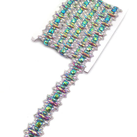 Customized Carnival Costume Green AB Resin Rhinestone Appliques Trimming Diamond Shape Hot Fix Jewelry Supplier Stretch Feature