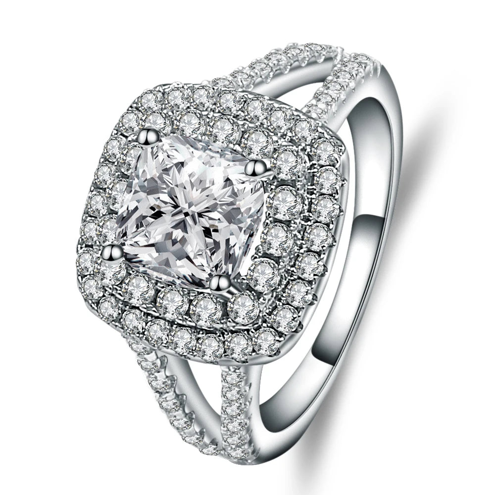 Abiding Fine Jewelry Cushion Cut White Cubic Zirconia Statement Ring 925 Sterling Silver Wedding Engagement Ring for Women