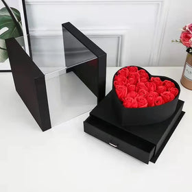 Wholesale Recyclable Luxury Acrylic Square Love Panoramic Clear Matt Lamination Flower Gift Box Drawer for Promotional Gifts