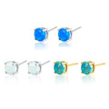 6mm Four Claw Setting Green Blue White Opal Earrings Gold Plated Jewelry Women 925 Sterling Silver Piercing Stud Earrings