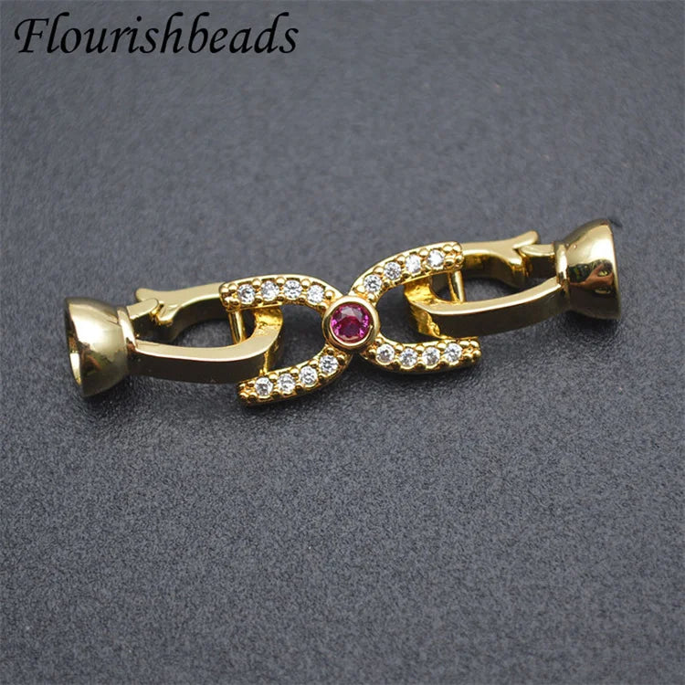 Fashion Design Anti Rust Nickel Free Gold Plated CZ Pave Beads Big Size Irregular Shape Spring Bracelet Clasps