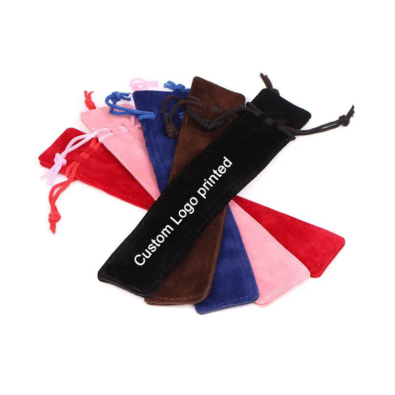 Custom Velvet Drawstring Pen Pouch & Portable Gift Bag with Custom Logo 220gsm Silk-screen/Sublimation Printing Size Options