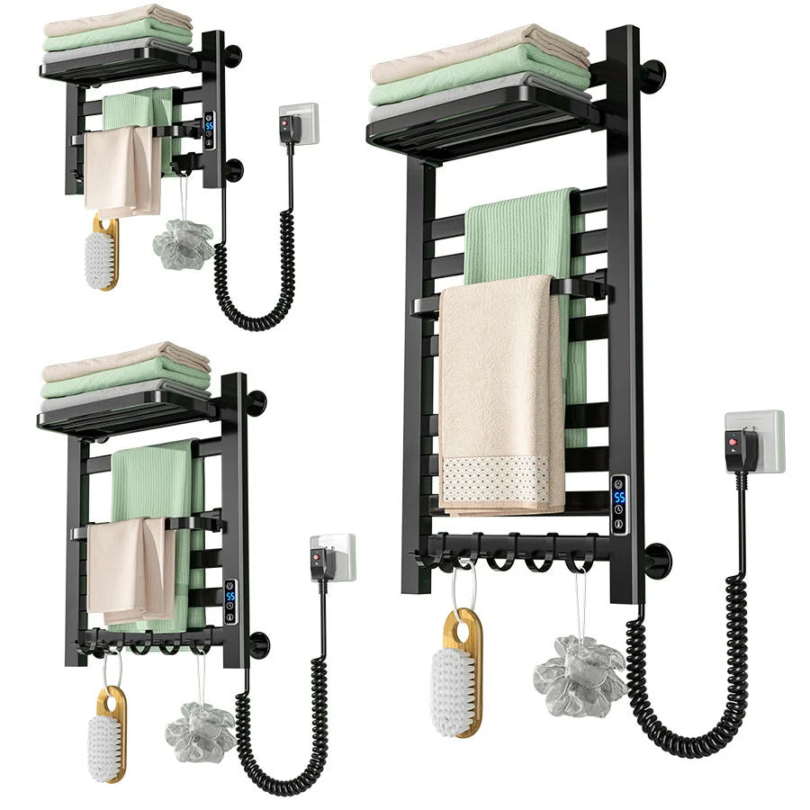 Smart Electric Aluminum Towel Warmer Rack >60cm Length Fast Heating Waterproof Mirror Polished Wall-Mounted Bathroom Heater