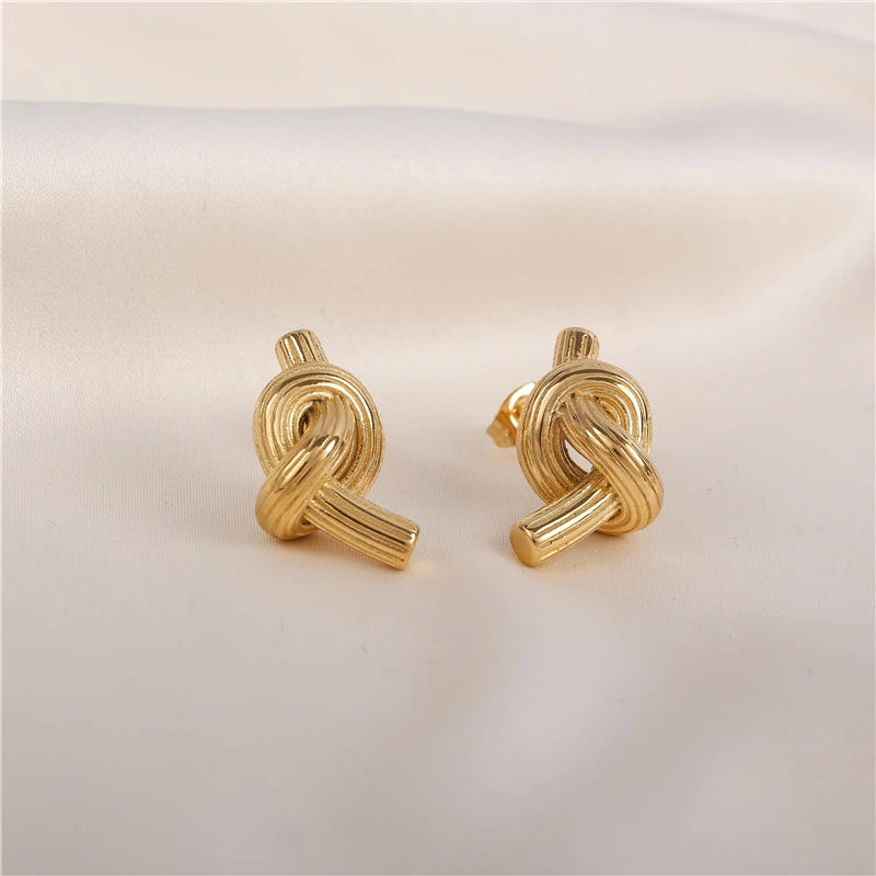 18K PVD Gold Plated Tarnish Free & Waterproof Stylish Knot Stainless Steel Stud Earring