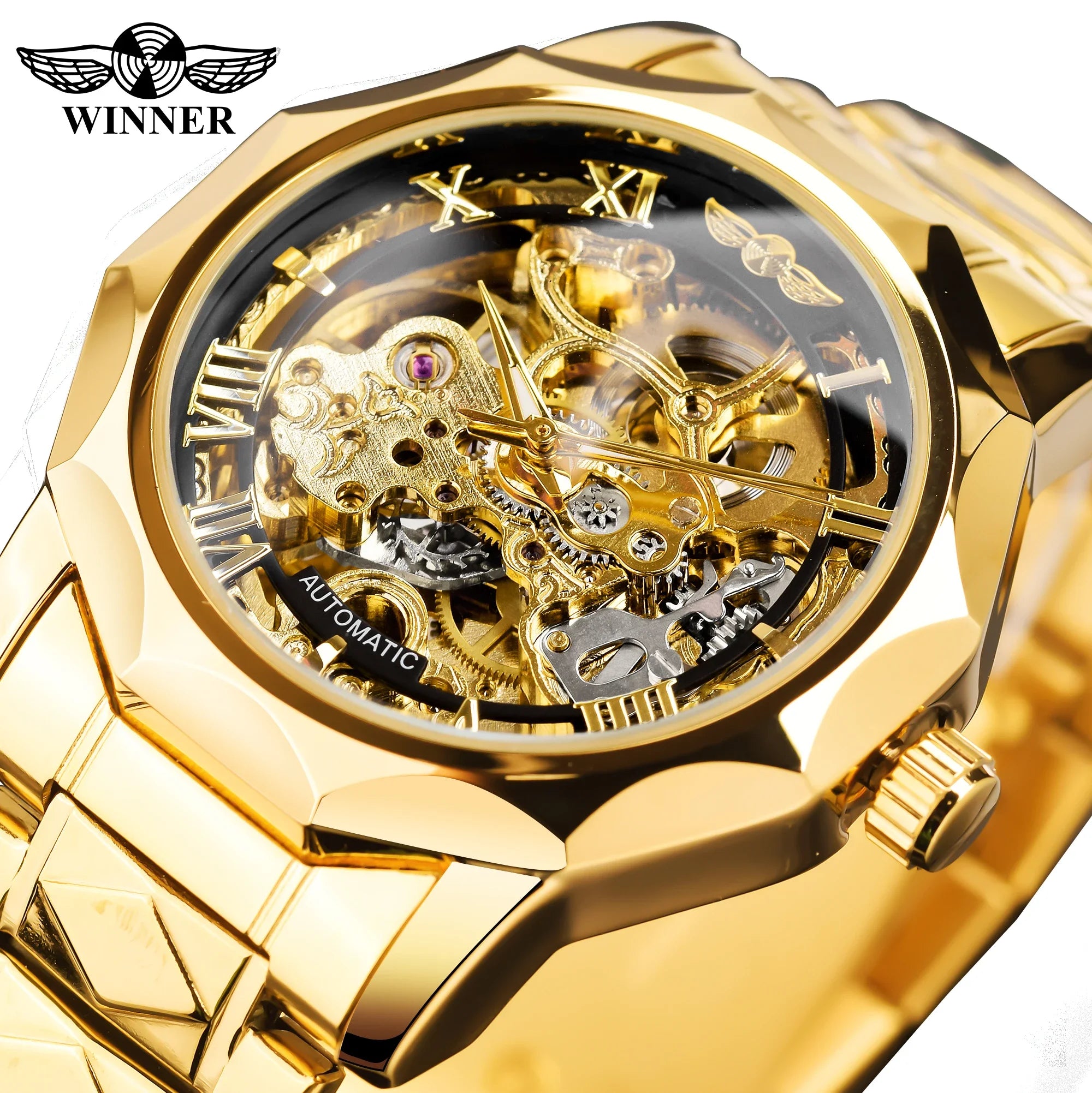 Winner Top Brand Luxury Mechanical Watches Men's Automatic Wristwatch Golden Waterproof Watch Stainless Steel Reloj