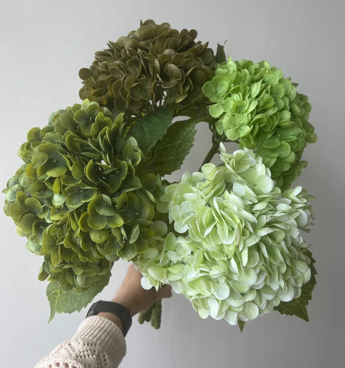 Y-H181 High Quality Artificial Hydrangeas Real Touch Latex Hydrangea Large Head Green White Latex Hydrangea Wedding Flower