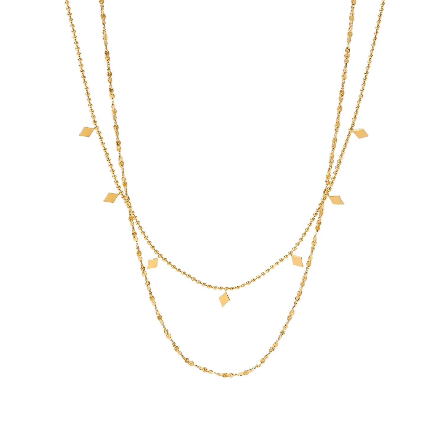 Simple Model Fashion Jewelry Jewelry 18K Gold-plated Stainless Steel Double Layer Tassel Sequins Bead Chain Necklace for Women