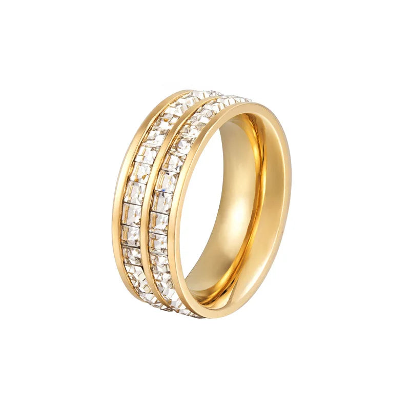 2022 Fashion Simple Stainless Steel 14K Gold Personality Double Row Diamond Couple Ring Spot Wholesale